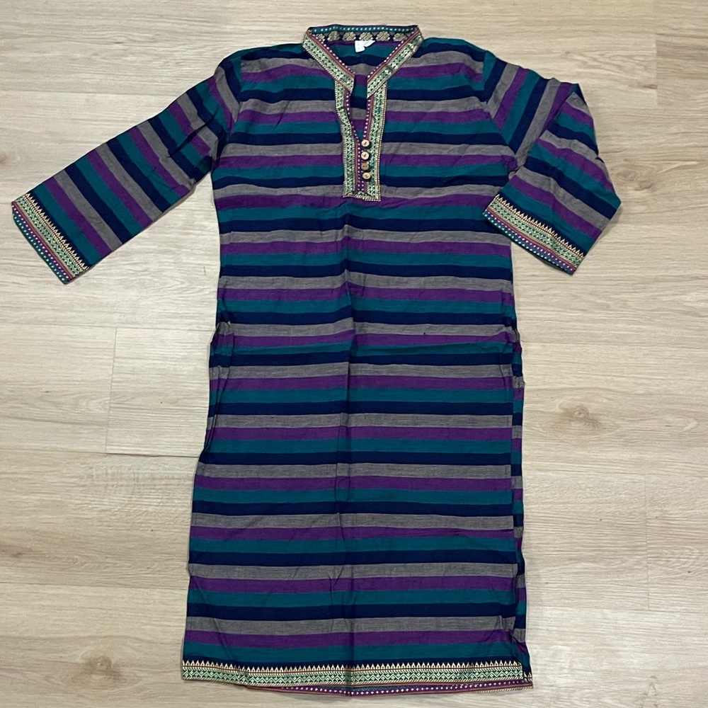 Striped Purple and Green Tunic Dress